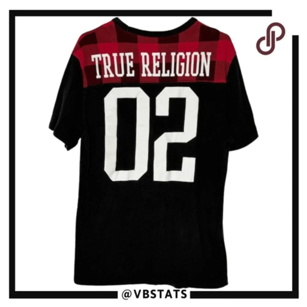 True Religion Men's #2 Large Football V Neck Short Sleeve T Shirt Black Size Med
